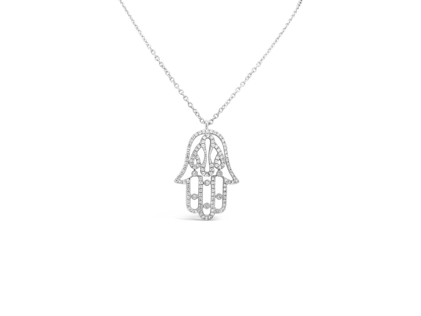 White Gold Diamond Hamsa Necklace