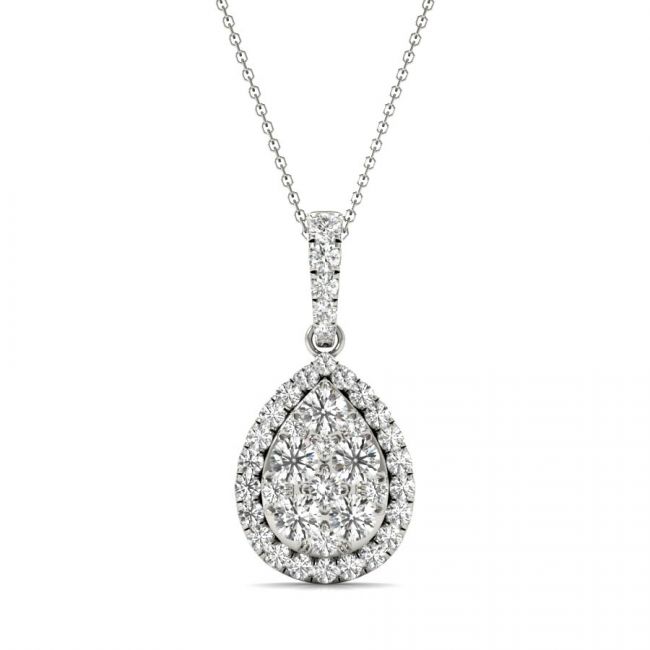 White Gold Round Cut Teardrop Necklace