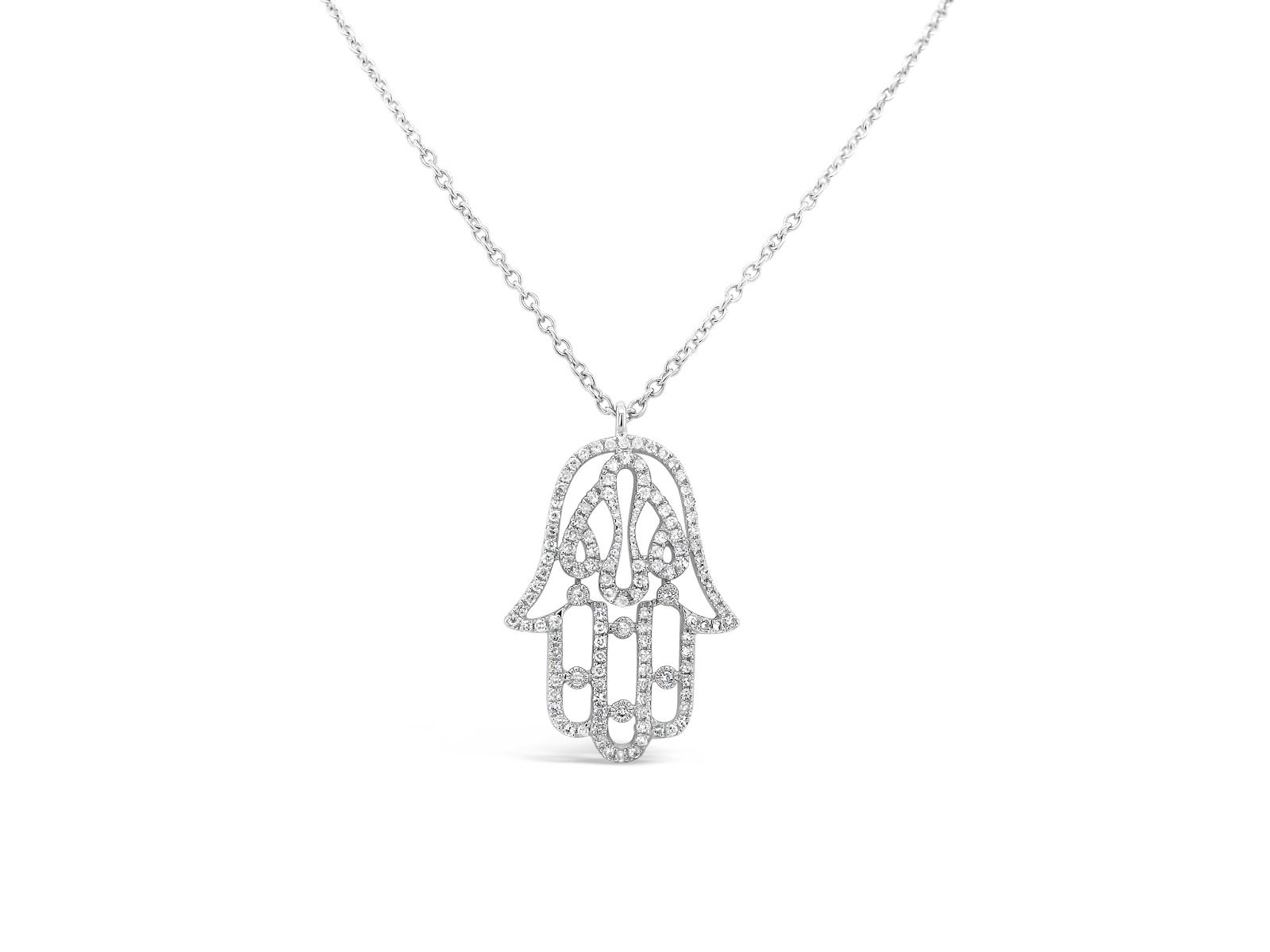 White Gold Diamond Hamsa Necklace