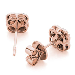 White Gold Round Cut Diamond Floral Earrings