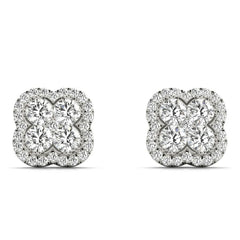 White Gold Round Cut Diamond Floral Earrings