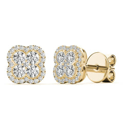 White Gold Round Cut Diamond Floral Earrings
