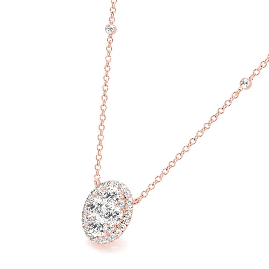 White Gold Round Cut Diamond Oval Pendant Necklace