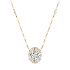 White Gold Round Cut Diamond Oval Pendant Necklace