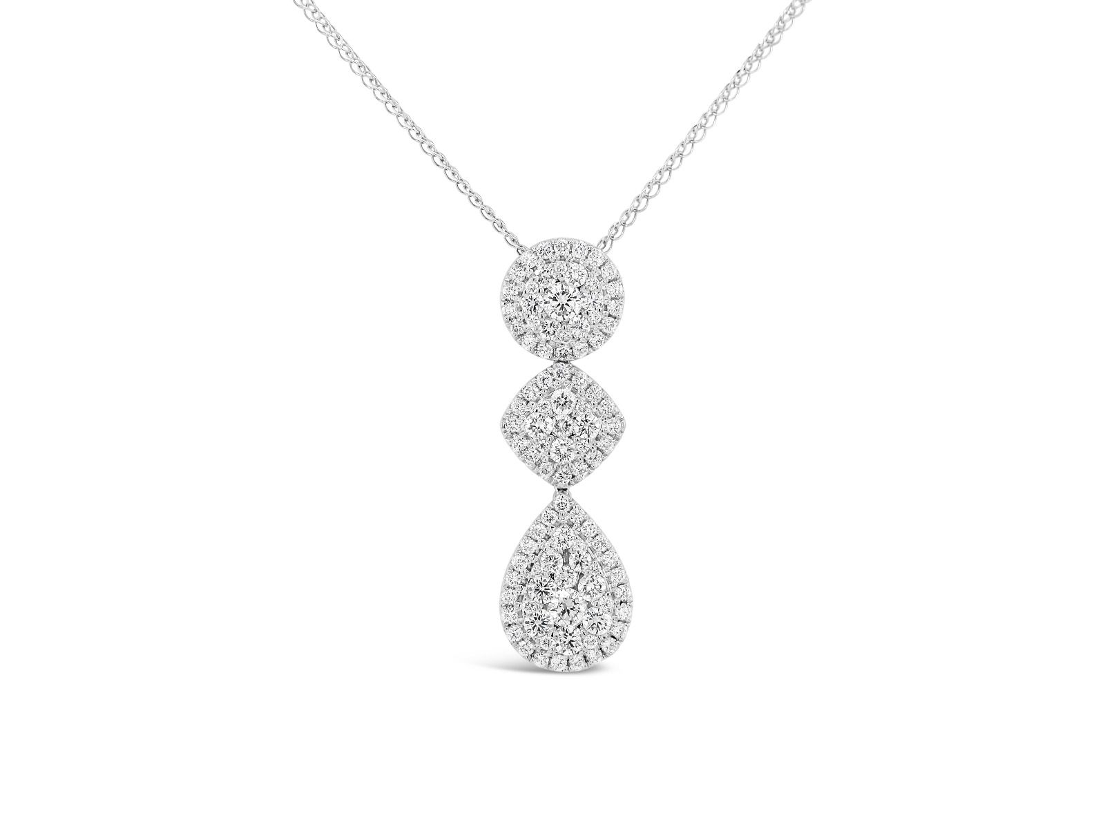 Round Cut Diamond V-Shape Cluster Pendant Necklace in White Gold