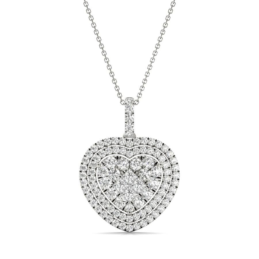 White Gold Round Cut Diamond Heart Necklace