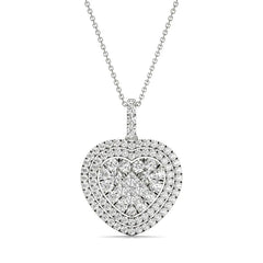 White Gold Round Cut Diamond Heart Necklace